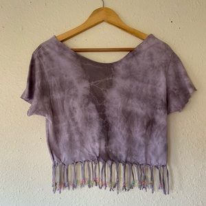 Handmade tie dye fringe beaded tee